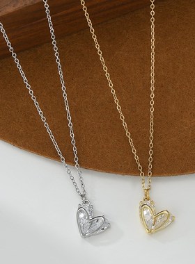 新款简约设计微镶锆石爱心锁骨链项链女日韩极简风小巧桃心项饰潮