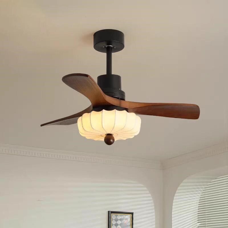 风扇灯2025新款中古胡桃木色客厅餐厅卧室灯全光谱护眼布艺吊扇灯,家装灯饰光源,风扇灯,淘宝优惠券,粉丝福利购,淘宝优惠卷