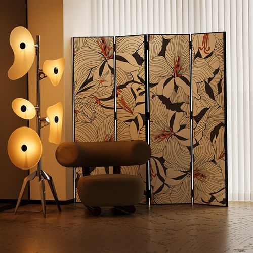 现代简约金属屏风隔断家用客厅装饰折叠移动遮挡装饰抽象花蕾折屏