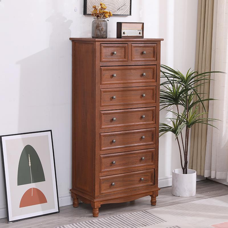 8V斗柜美式实木五斗橱柜客厅卧室靠墙小柜子收纳储物柜复古高抽屉