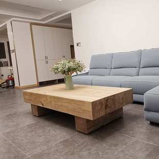 复古方形木条组合原木茶桌侘寂风实木拼接茶几茶台小户型客厅木墩