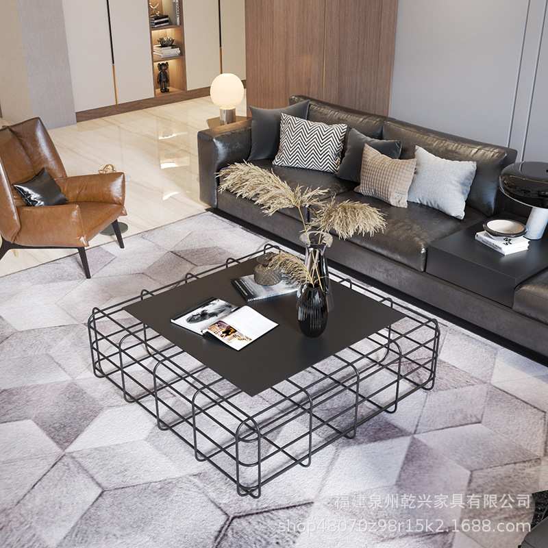 轻奢北欧茶几小户型简约现代家用客厅电视柜组合铁艺工业风茶几桌