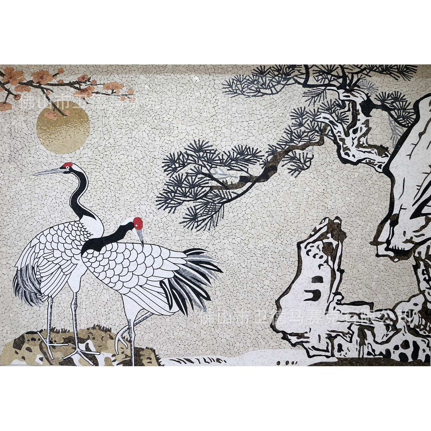 云浮工厂定制大理石马赛克壁画新中式墙画花鸟图石材马赛克剪画