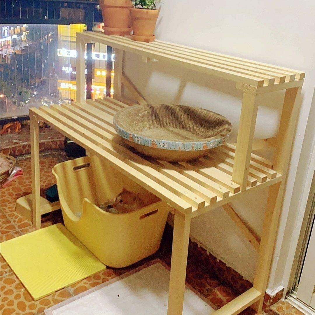实木猫爬架猫窝花架猫砂盆置物架多层宠物用品收纳阳台猫咪阶梯架