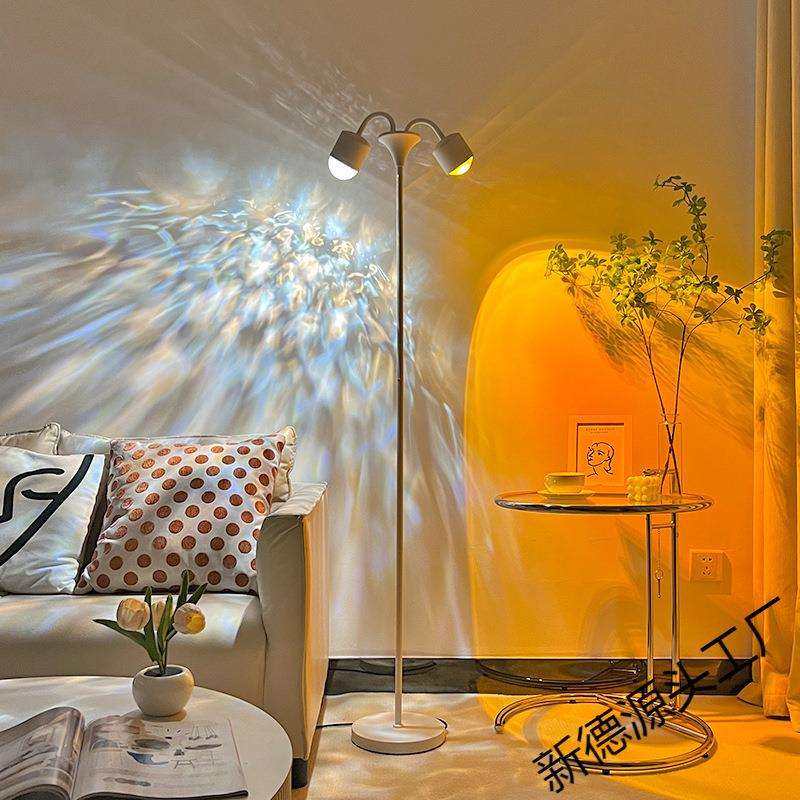 网红落日直播间背景高级夕阳灯日落灯双头氛围灯客厅落地水波纹铁