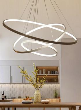 led吊灯后现代北欧客厅灯简约餐厅灯具个性铝材灯环形圆圈卧室灯
