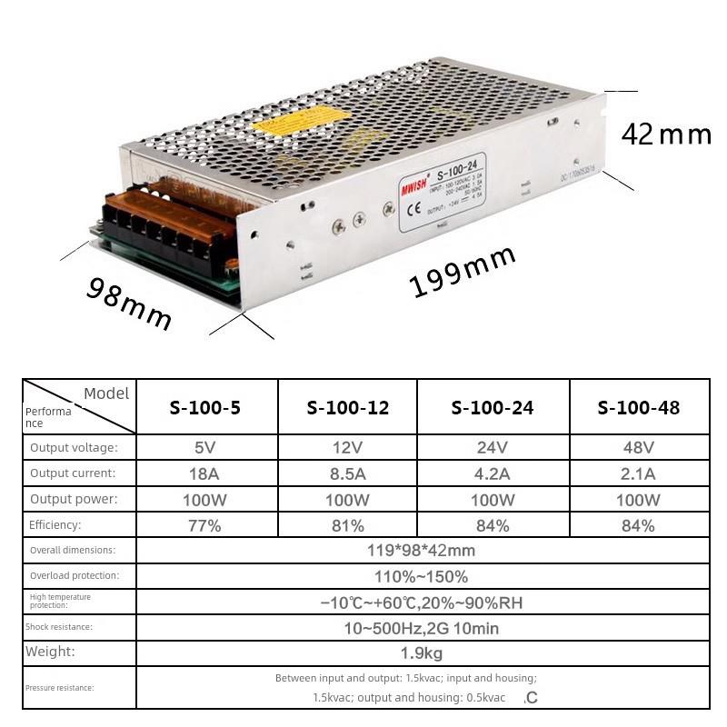 明伟开关电源S-100w-24v4.5a变压器220转12v8.5a直流5V20A监控NES