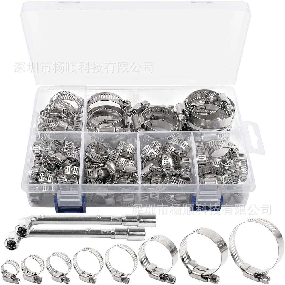 跨境78pcs盒装 304不锈钢美式卡箍接头软管夹喉箍6-51mm组合套装
