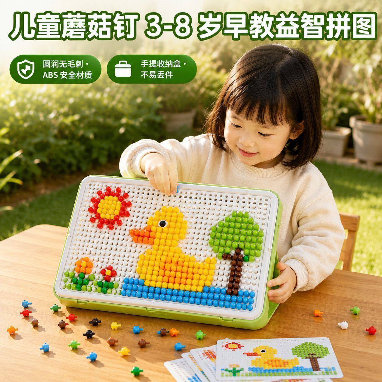 百变蘑菇钉拼插儿童益智拼图玩具