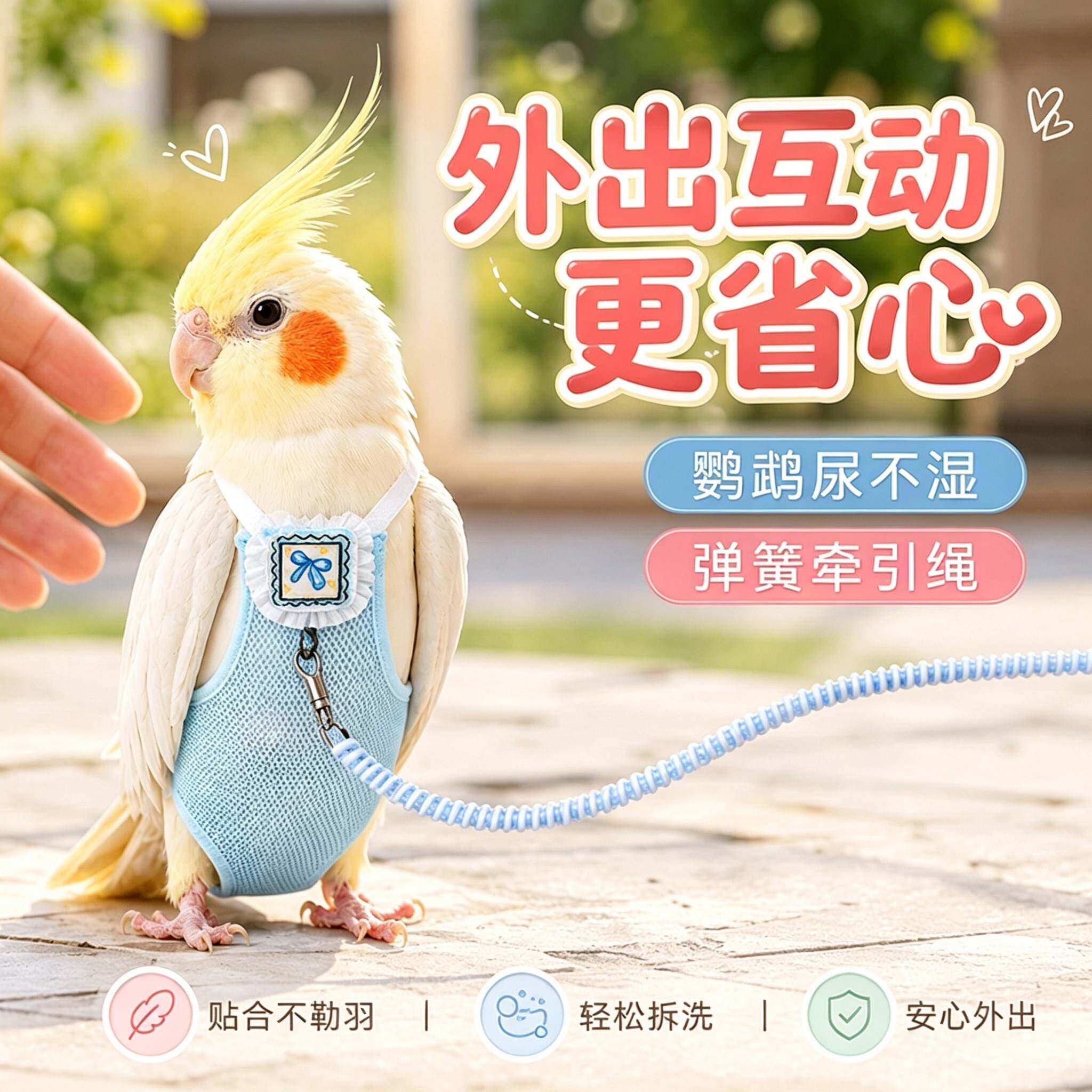 夏天网纱透气鹦鹉尿不湿立体鹦鹉放飞牵引绳可调节外出飞行服屎兜