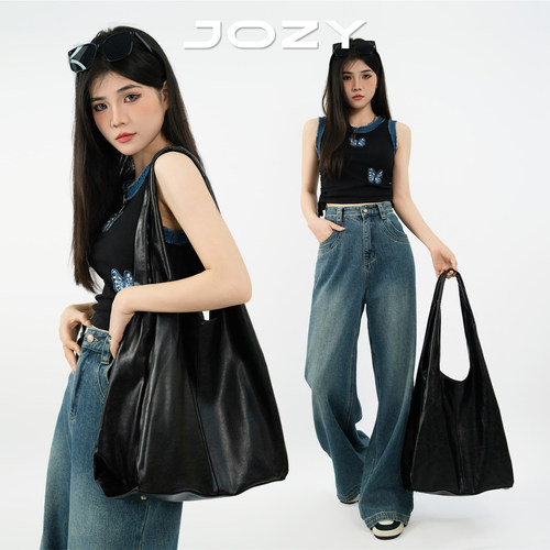 jozy黑色大容量单肩腋下托特包