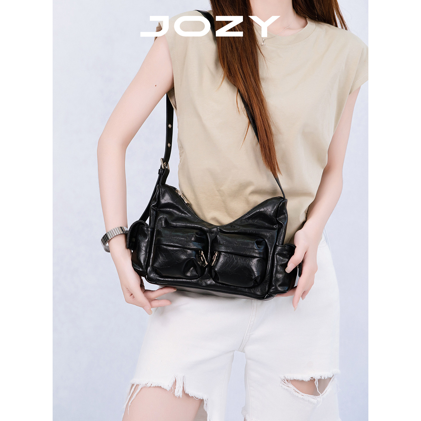 JOZY黑色高级质感y2k辣妹多口袋