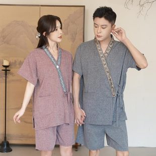 桑拿高档服汗蒸服 和服服纯棉情侣浴按摩开衫 女家居韩版 套装 男大码