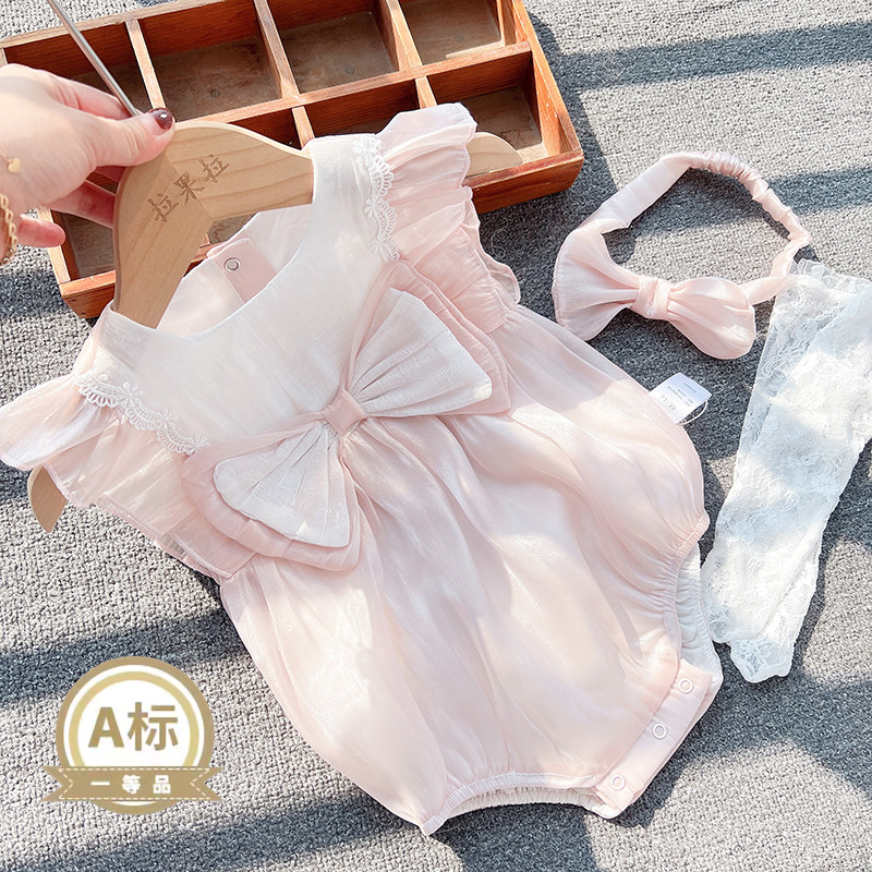 婴儿衣服夏装女宝宝包屁r衣满月百天周岁公主礼服蕾丝哈衣百日宴