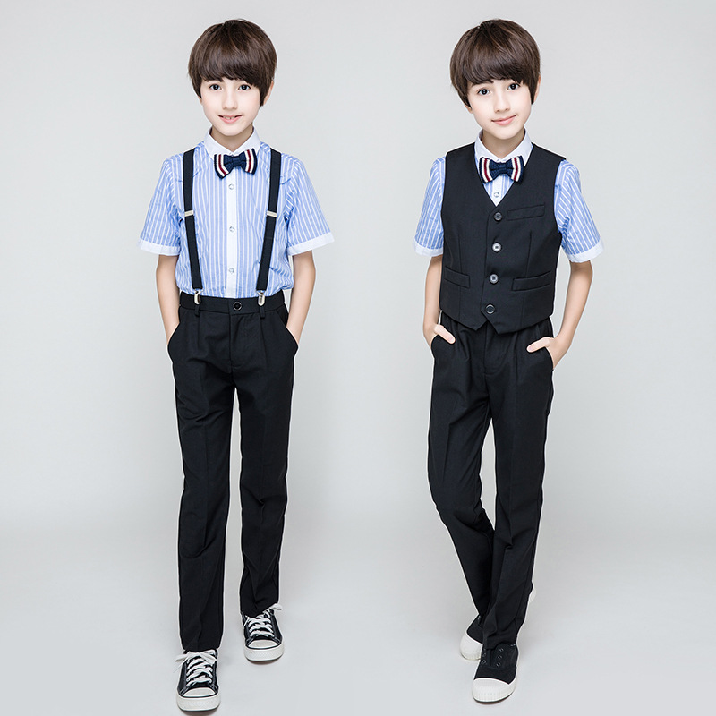 2024男童钢琴演出礼服男童表演A小花童主持人男孩西装马甲四件套