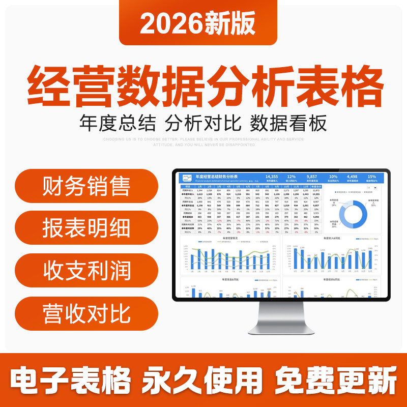 2026年度经营数据对比分析excel表格系统财务销售销量业绩同环比