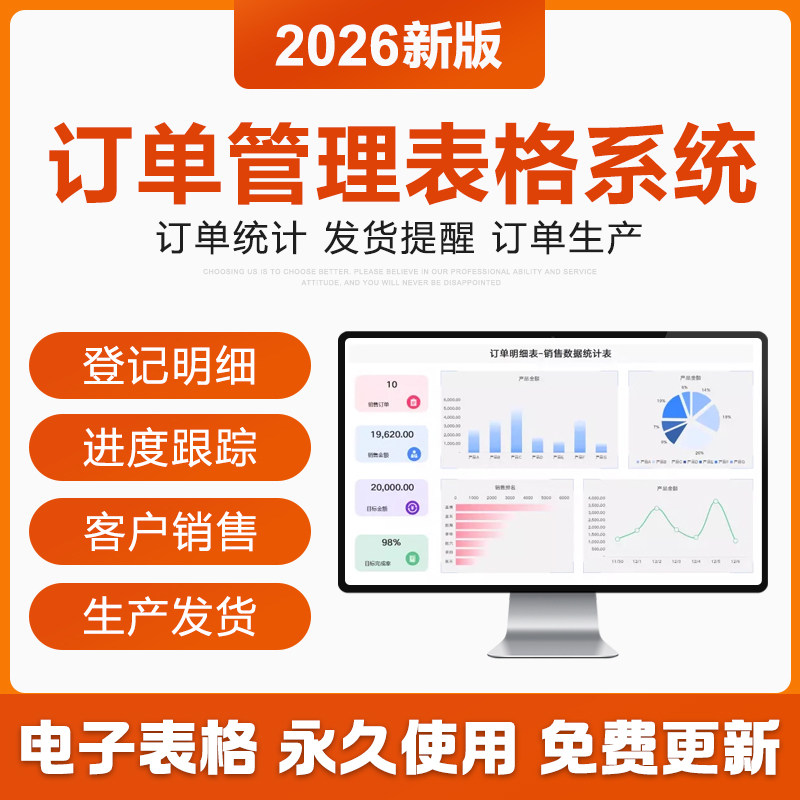 2026年订单管理Excel表格系统客户财务销售生产发货登记跟踪提醒