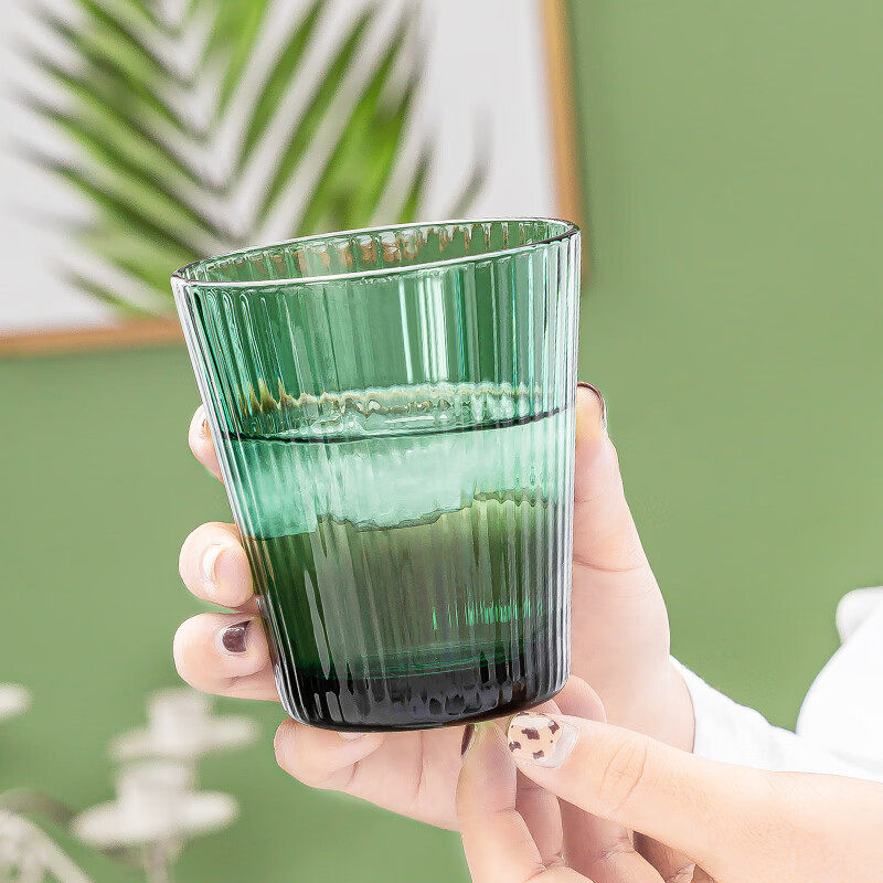 墨绿色加厚耐高温大容量玻璃杯待客家用喝茶水杯6只装