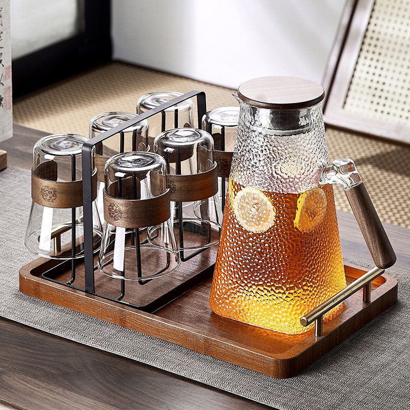 中式复古玻璃水杯套装待客家用客厅茶具茶杯杯具家庭轻奢喝水杯子