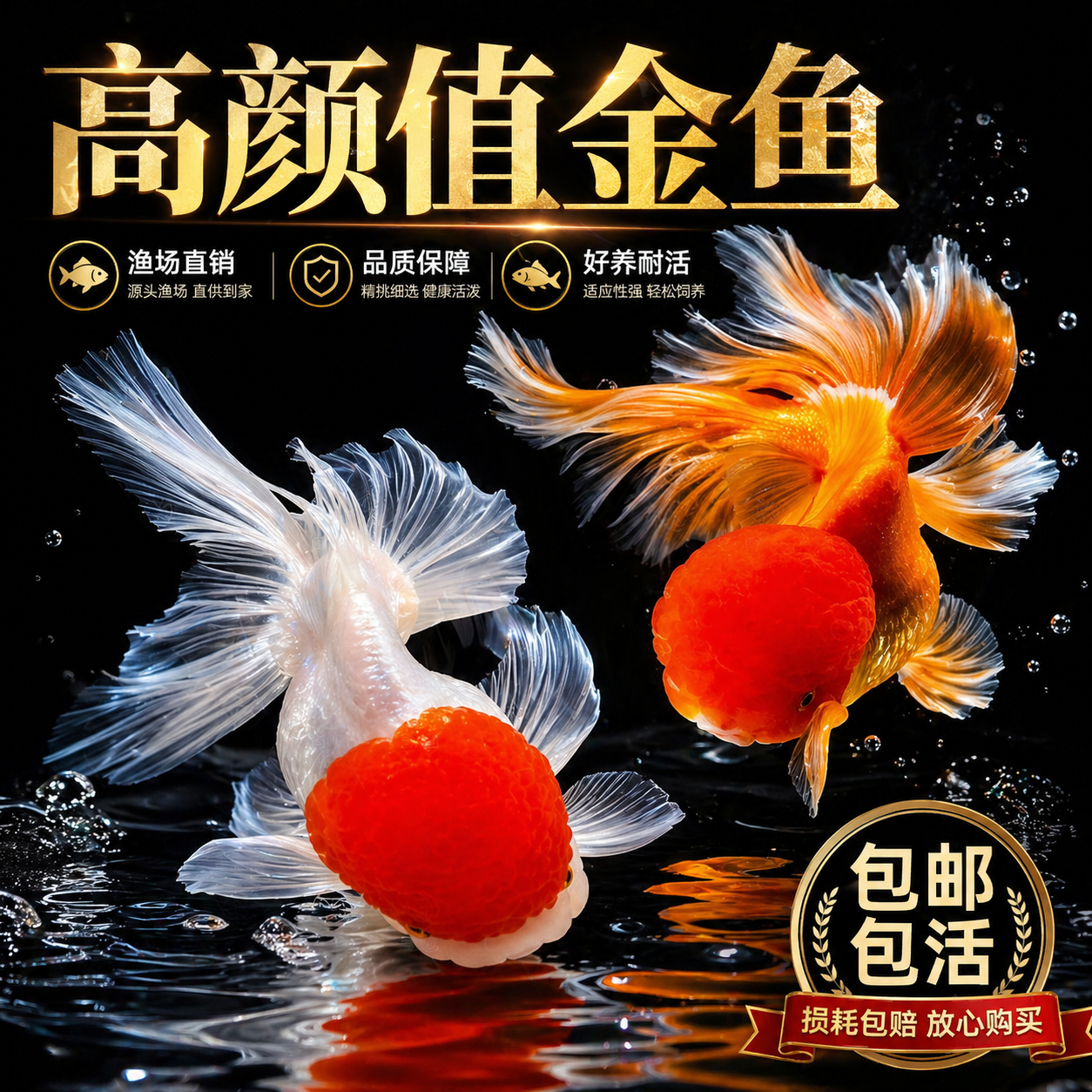 金鱼活鱼红狮子头鸿运当头鱼苗观赏鱼冷水鱼龙镜淡水小型好养耐活