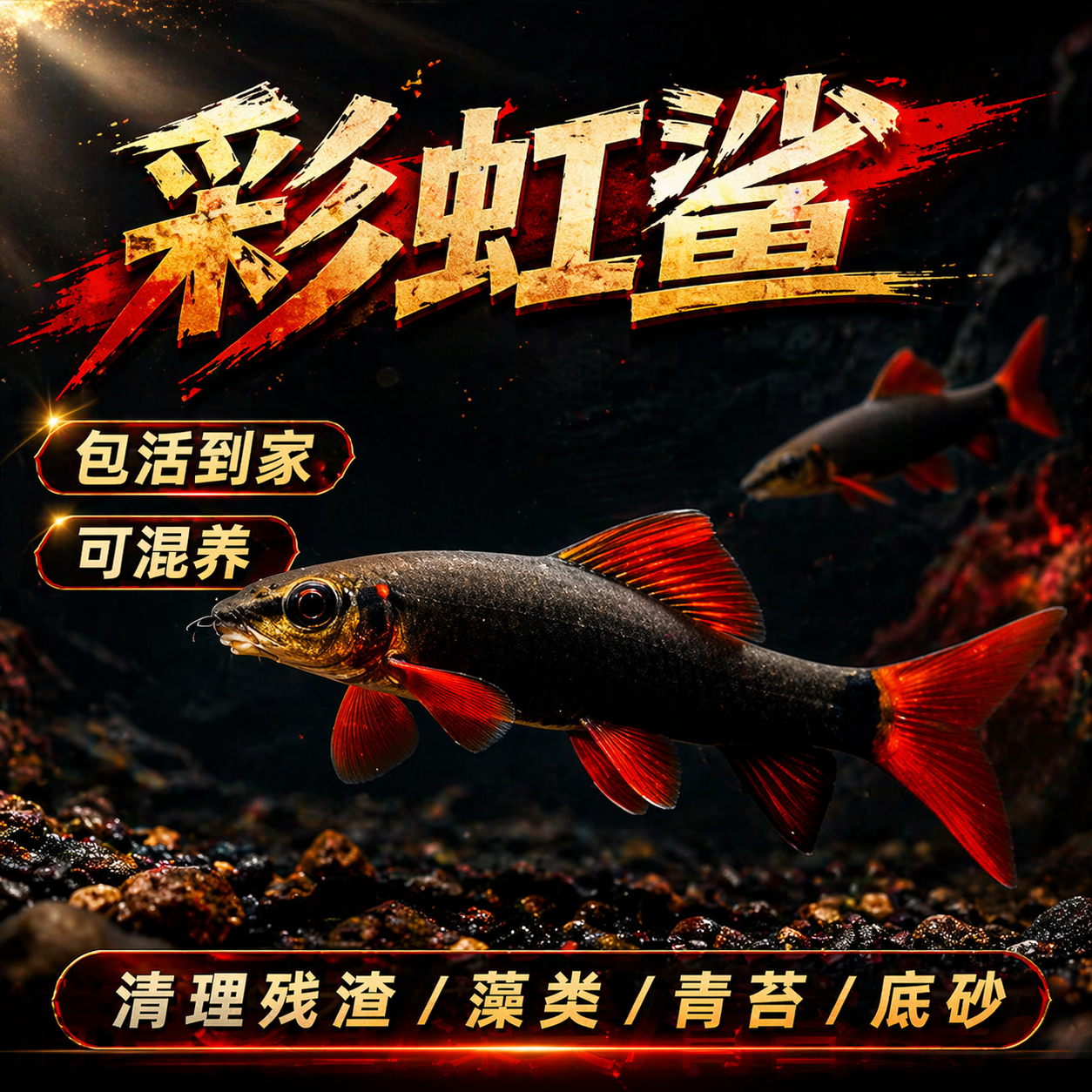 彩虹鲨鱼金苔鼠清道夫清洁鱼淡水热带观赏鱼专吃屎垃圾粪便除藻