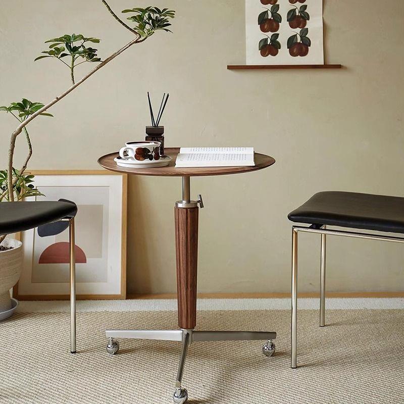 美式实木角几沙发床边移动茶桌小户型边桌胡桃木家用客厅升降茶几