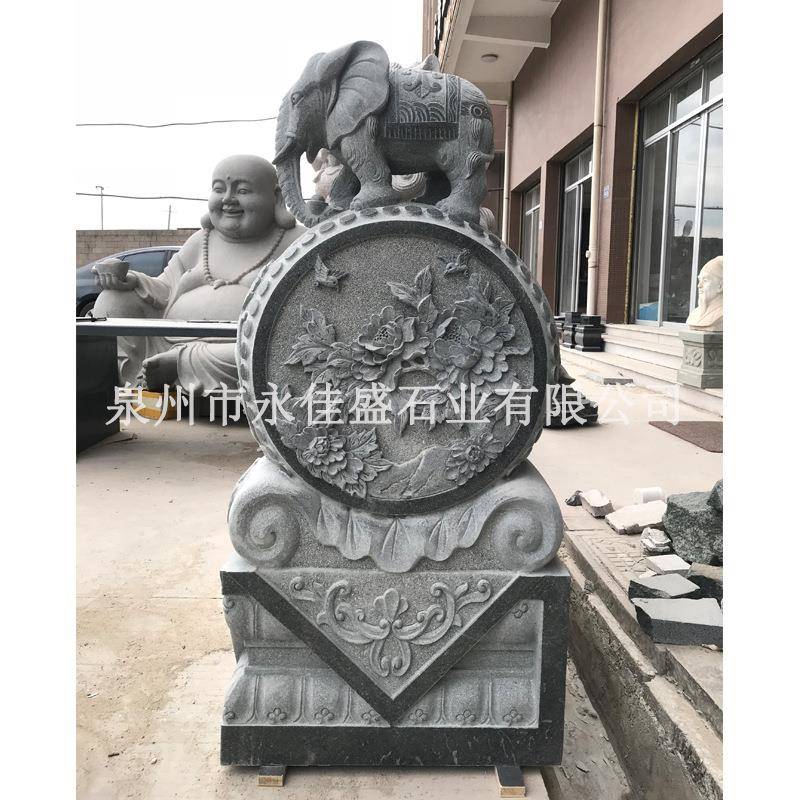 新品中式青石雕花石鼓门墩报鼓石吉象狮子门鼓大门边摆件