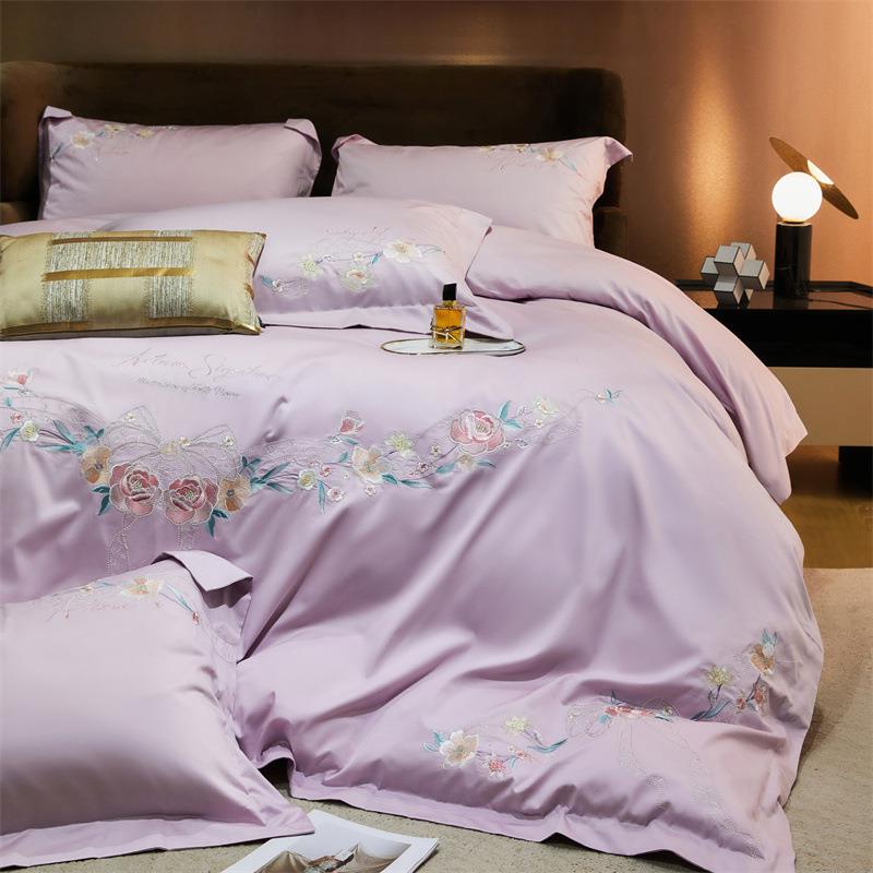 包邮2024春夏四季新款180支贡缎长绒棉刺绣婚庆全棉匹马棉四件套