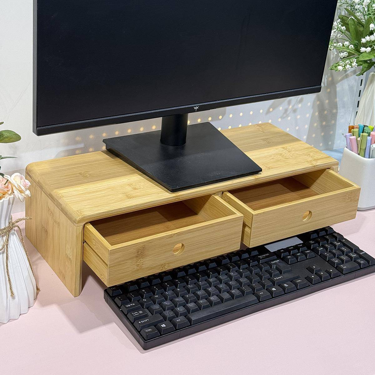 TEMU竹木桌面式电脑显示器增高架办公学习桌面增高支架