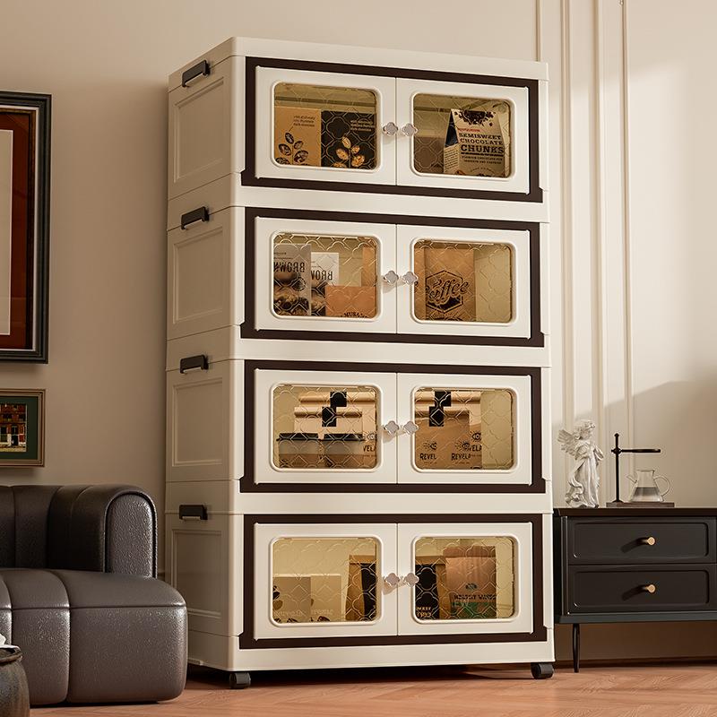 双开门收纳箱折叠式储物柜衣服玩具折叠收纳箱可移动多层收纳柜子