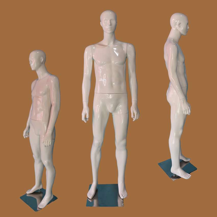 男模特服装展示道具假人体男抽象头男站模橱窗亮白玻璃钢展示模架