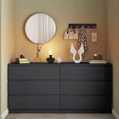 唯格家实木斗柜北欧风卧室客厅抽屉柜电视柜美式风格黑色五斗柜子