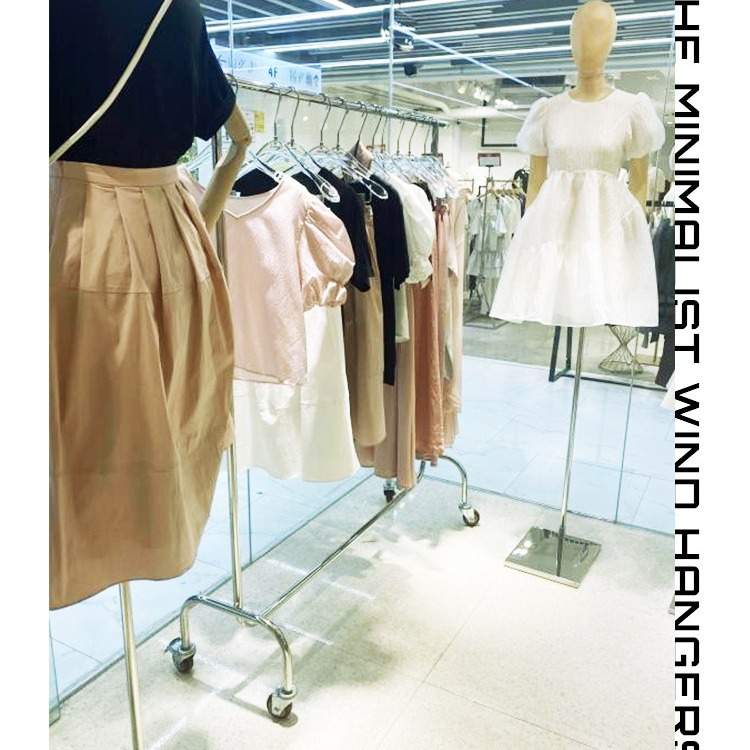 服装店货架女装店展示架不锈钢落地衣架简约可移动带轮陈列服装架