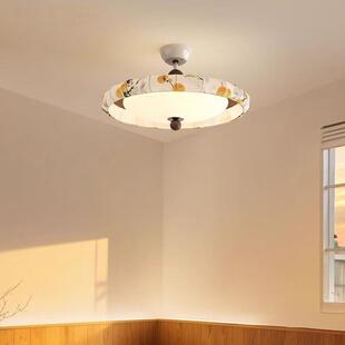 宋式美学卧室吊灯法式中古风布艺灯创意复古印花主卧书房间灯具