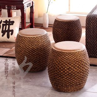 沙发茶几矮凳客厅手工藤编坐墩创意圆凳凳子家用实木小板凳草编