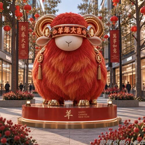 羊年元旦毛绒羊户外美陈雕塑摆件