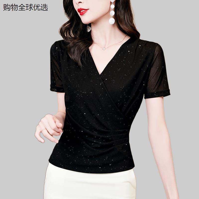 V领拉丁舞上衣女短袖2024