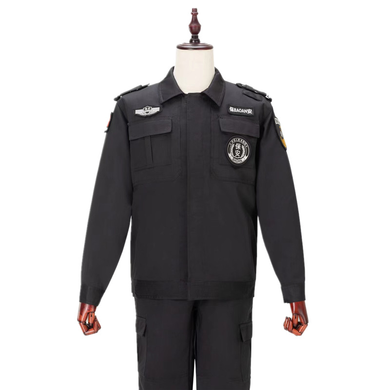 夹克式黑色春秋冬季斜纹保安作训服套装男加厚训练工作服加肥加大