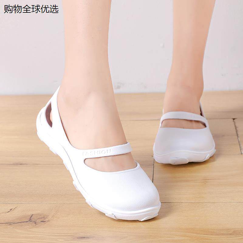 凉鞋女夏包头护士鞋防滑软底沙滩鞋白色外穿厚底平底鞋妈妈跳舞鞋