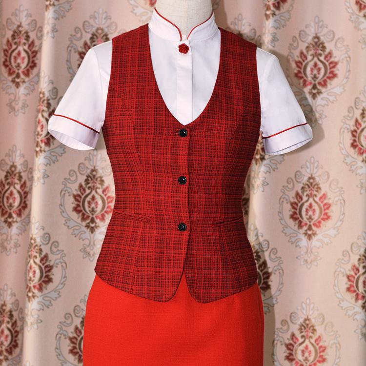 中信女装马甲职业装修身工作服挂子3扣红色制服女马夹新款