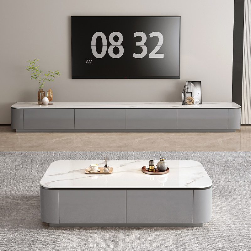 岩板茶几客厅家用轻奢桌高级感2025新款小户型落地茶几电视柜组合