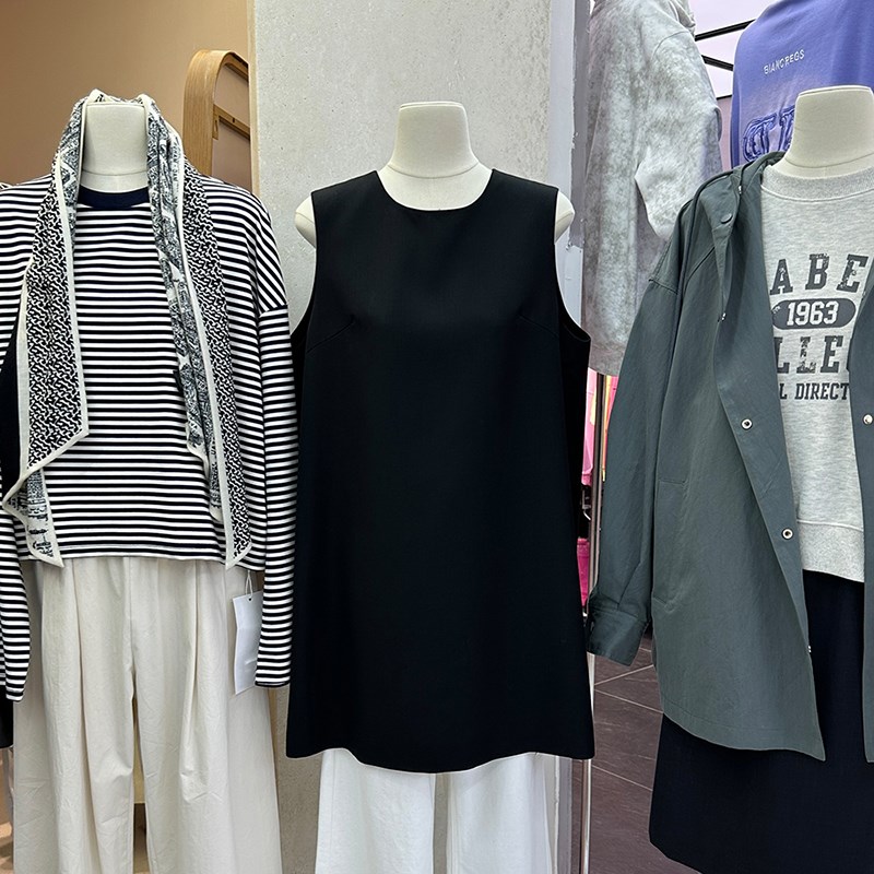 西装背心裙女夏十三行女装新款法式宽松圆K领无袖连衣裙直筒马甲