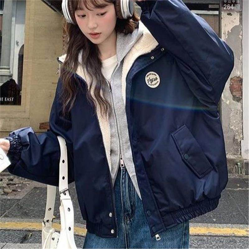 美式加厚羊羔毛绒冲锋衣外套女2025冬季新款休闲百搭棒球棉服夹克