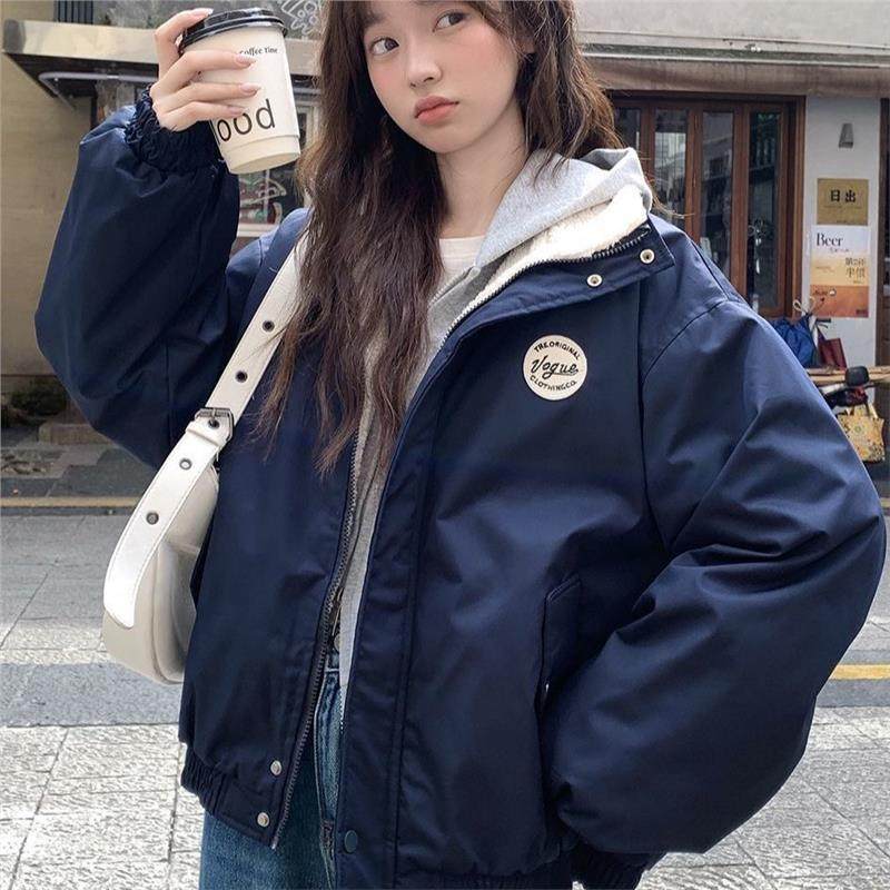 美式加厚羊羔毛绒冲锋衣外套女2025冬季新款休闲百搭棒球棉服夹克