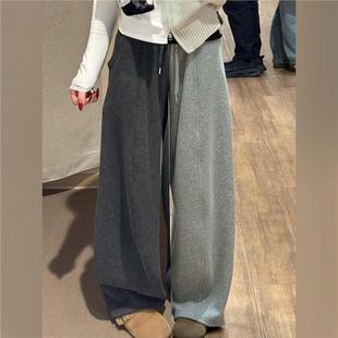 灰色弯刀运动裤子女款2025冬新款加绒加厚宽松直筒休闲糯米阔腿裤