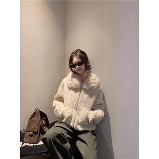 opening自制 冬日暖绒 毛领保暖厚款韩系羊羔毛外套女冬夹克上衣