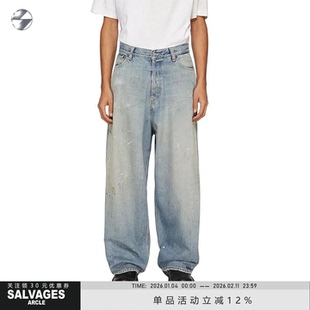 SALVAGESARCLE明星同款高级漆点街头水洗牛仔长裤宽松潮流休闲裤