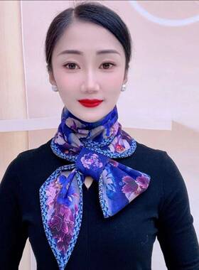 秋冬新款彩色花卉螺纹棉古韵耳朵巾春秋长条丝巾护颈围巾气质百搭