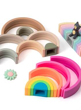 极速Newest 710pcs Silicone BuildinEg Block Rainbow Soft Bloc