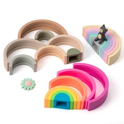 极速Newest 710pcs Silicone BuildinEg Block Rainbow Soft Bloc